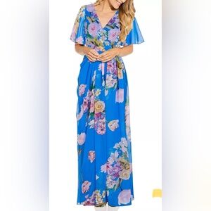 ADRIANNA PAPELL Floral-print Chiffon Gown Mother of Bride Wedding Guest 14 *Read